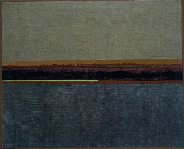 Mary Norden Warning of Gales, 2024 Vintage fabrics on canvas 50 x 60 cm + frame Signed and dated verso