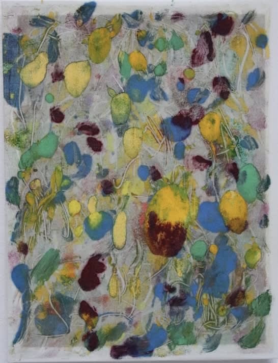 Rebecca Meanley Untitled (lemon- cereleum blue) , 2024 Oil on cotton lawn, frame, glass 22 x 16.5 cm Signed and dated verso