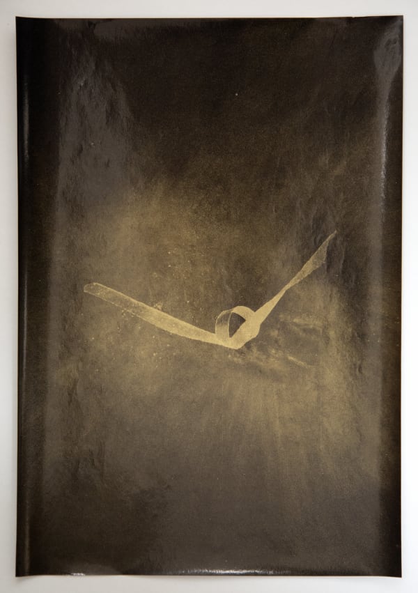 Nick Fox Love's Sigh 13, 2024 Gold dust on carbon paper Work: 29.7 x 21 cm Framed on and under museum glass: 40.3 x 30 cm Series: Love's Sign Signed and dated verso