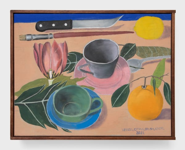 Michael Hilsman Vessels, Citrus, Brush, Knife, 2023 Oil on linen 11 x 14 in 27.9 x 35.6 cm