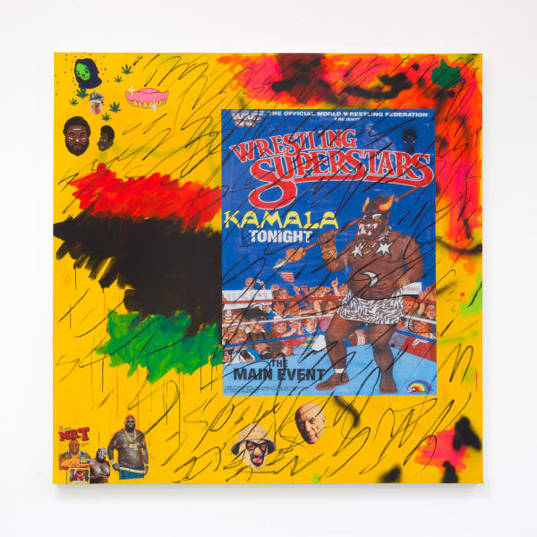 David Leggett Y'll wanna see a dead body? Safari outfit fresh, 2018 Acrylic, collage, spray paint, photo transfers, and oil bar on canvas 72 x 72 ins 182.88 x 182.88 cm