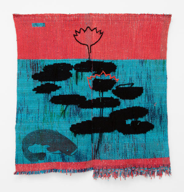 Diedrick Brackens american lotus, 2020 Cotton and acrylic yarn and screenprint 56 x 51 ins 142.24 x 129.54 cm