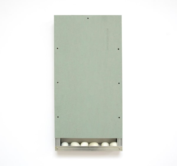 Brian Khek Gypsum Battery with Clearance, 2016 Duck eggs, drywall, aluminum studs 16 x 32 x 3 2/8 ins 40.64 x 81.28 x 8.26 cm