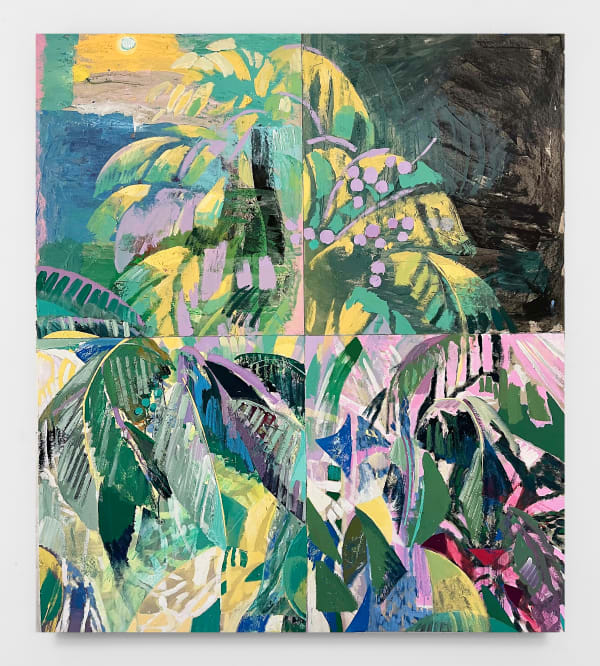 Che Lovelace Last Light on Palms, 2021 Acrylic and dry pigment on board panels 60 x 50 in 152.4 x 127 cm