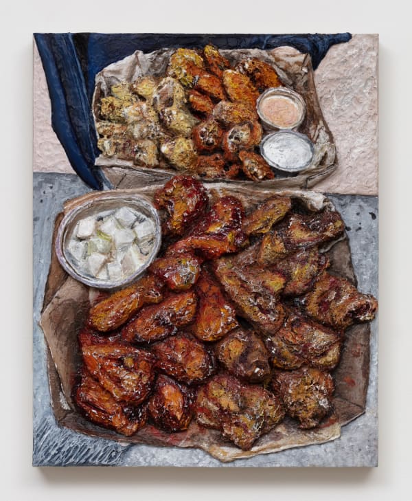 Gina Beavers Korean Fried Chicken, 2020 Acrylic on linen on panel 20 x 16 x 4 in 50.8 x 40.6 x 10.2 cm