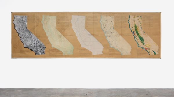 The Harrisons The Sacramento Meditations, 1977 Graphite, ink and maps on canvas 50 x 156 ins 127 x 396.24 cm