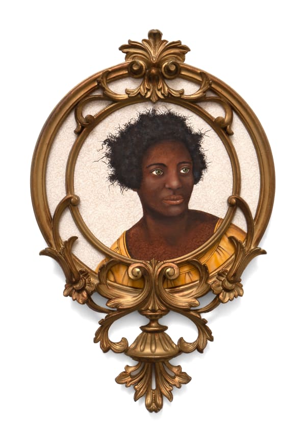 Lezley Saar The garden speaks at the edge of the tide, 2021 Acrylic on fabric on board in found Syroco frame 22 x 14 in 55.9 x 35.6 cm