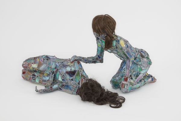 Samara Golden The Lamplighter's Wooden Pajamas #1, 2019 Epoxy resin, resin ink, hot glue, epoxy adhesive, acrylic paint, synthetic hair 20 x 29.5 x 31 in 50.8 x 75 x 79 cm