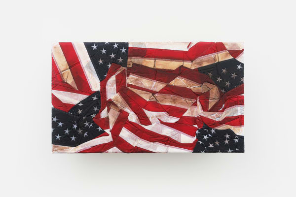 Josh Kline Reality Television 13, 2020 Nylon flags, dirt, polyurethane, epoxy, microfiber, mounting hardware 28 x 48 4/8 x 4 4/8 ins 71.12 x 123.5 x 11.5 cm