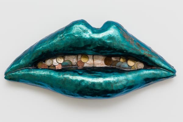 Liz Craft Big Mouth, 2013 Ceramic, epoxy, and coins 18 x 10 x 6 ins 45.72 x 25.4 x 15.24 cm