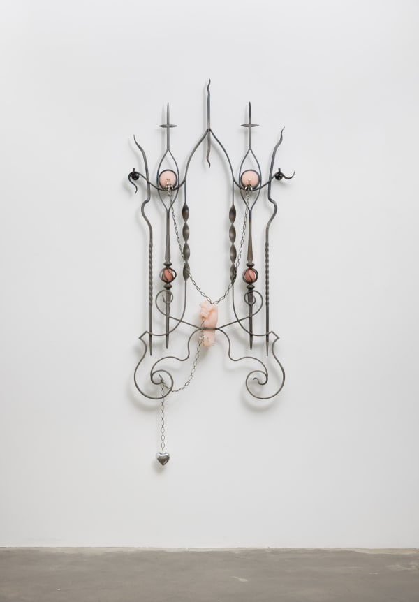 Dew Kim Let the Church Say Amen, 2023 Mixed media with Jesmonite, steel, MDF, beads, metal, silicone casting 66 7/8 x 31 1/2 x 4 in 170 x 80 x 10 cm