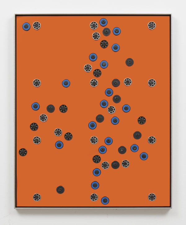 Davina Semo Program, 2019 Acrylic mirror, plywood, ball bearings, hardware, stainless steel 20 1/2 x 16 1/2 in 52.1 x 41.9 cm