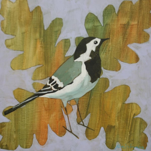 Christopher Rainham, Pied Wagtail on Oak Leaves