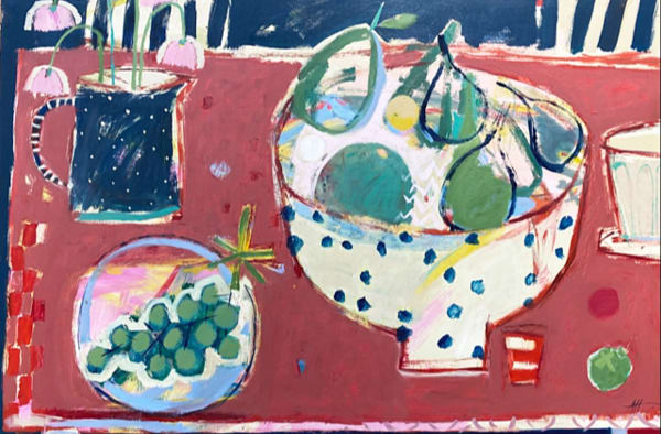 Anna Hymas, Still life table top with spotted bowl