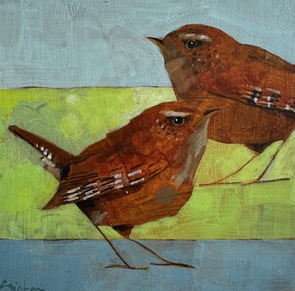 Christopher Rainham, Two Wrens on Green Stripe