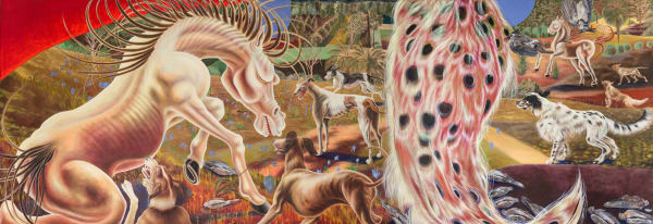 Angela Ferrari They shoot horses, don’t they? I, 2025 Oil on linen 177 1/8 x 61 inches 450 x 155 cm