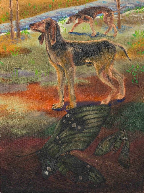 Angela Ferrari Dog scene, 2025 Oil on linen 5 7/8 x 7 7/8 inches 15 x 20 cm