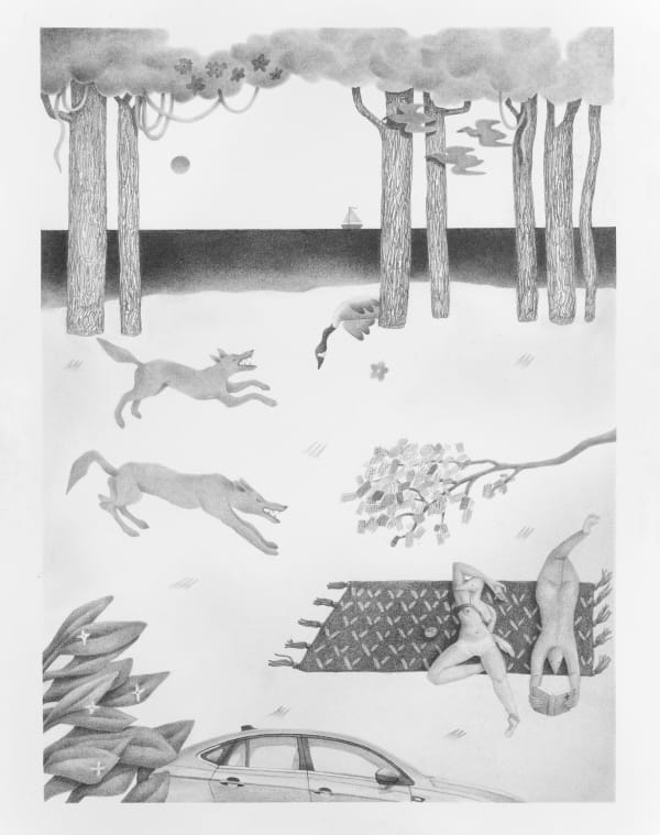 Julia Signe Greetings! From the Lake, 2024 graphite on paper 11 x 15 inches 27.9 x 38.1 cm