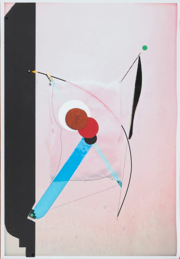 Carl E. Hazlewood PinkSkin BlackHead Archer, 2022 Pigment ink, polyester, acrylic, pastel map pins, color pencil, Hahnemuhle and other papers 51 x 34 inches 129.5 x 86.4 cms