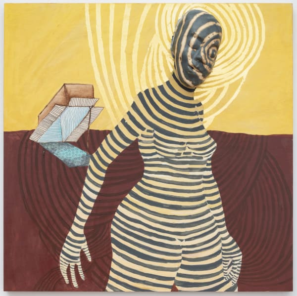 Aisha T. Bell The Sun Also Shines There, 2020 Acrylic, metal leaf, painted and fired terra cotta clay on wood 24 x 24 inches 61 x 61 cms