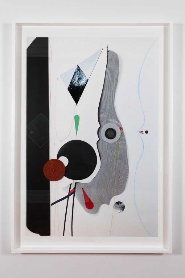 Carl E. Hazlewood BlackHead Anxiety, 2022 cut paper, polyester, pastel, pigment ink, brad, color pencil, vinyl tape, on Hahnemuhle paper. 51 x 34 inches 129.5 x 86.4 cms