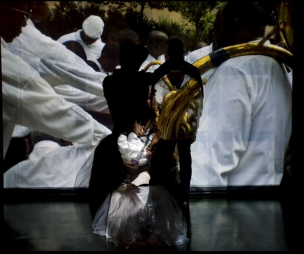 Deborah Willis Harlem Street Baptism, 2018 Projection reflection, archival pigment print on Hahnemuhle Photo Rag® Metallic 47 x 47 inches 119.38 x 119.38 cms Edition of 3