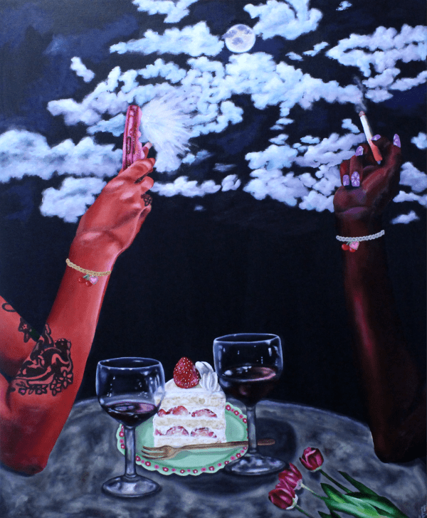 Ariel Dannielle A Starless Night With You, 2024 Acrylic, Glitter, Rhinestones on Canvas 24 x 30 inches 61 x 76.2 cms