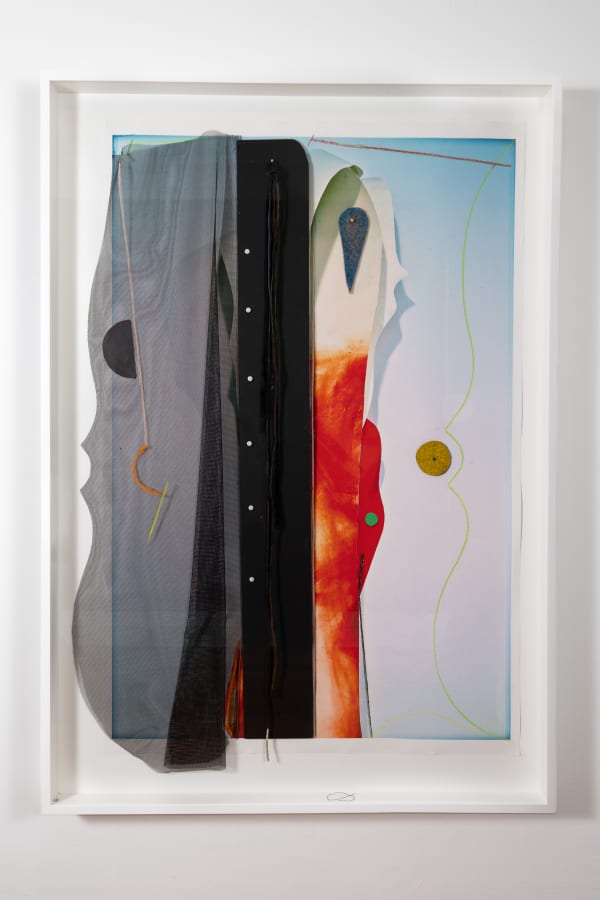 Carl E. Hazlewood BlackHead Passage to Night, 2022 Pigment ink, polyester, acrylic, oil pastel, color pencil, map pins, tacks, Hahnemuhle and other papers, plastic mesh, foam core board 51 x 34 inches 129.5 x 86.4 cms