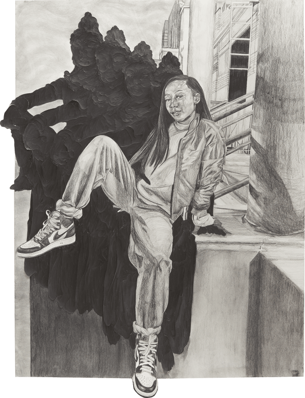 Oasa DuVerney A Young Nzinga Echoing Bodhisattva Manjushri, 2023 graphite on hand cut paper 40 x 53 inches 101.6 x 134.6 cms