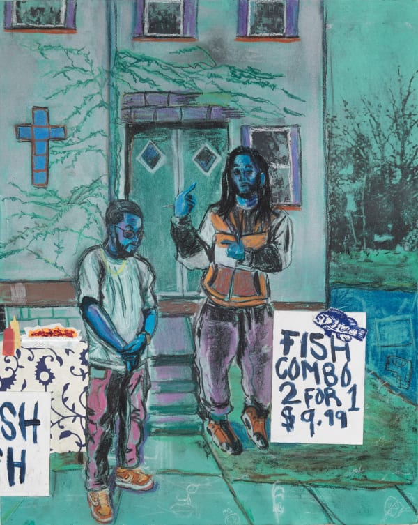 Na'ye Perez Better Dayz, 2024 Conte, charcoal, chalk, gel transfer, magazines, aluminum foil, lino block print on rice paper, acrylic paint, BFK Rives via paper mounted wood 20 x 16 inches 50.8 x 40.64 cms