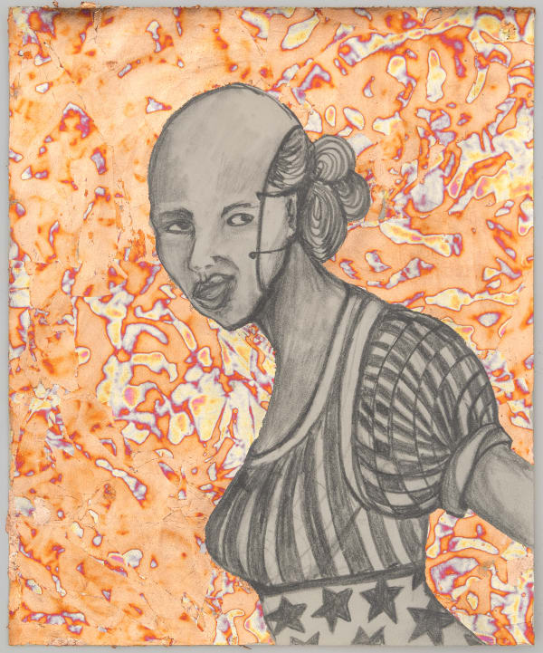 Aisha T. Bell Her Awkward Smile, 2020 Metal leaf and graphite on paper 13 x 11 inches