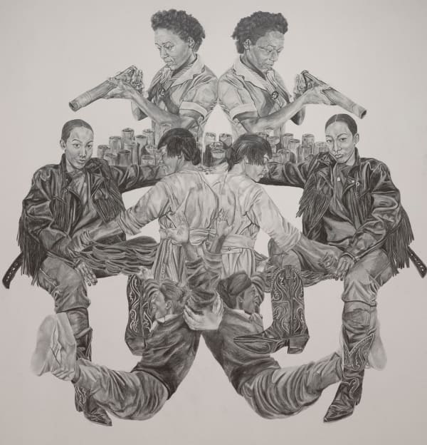 Oasa DuVerney But you me and tomorrow hold hands and take vows that struggle will multiply, 2020 Graphite on paper mounted on wooden board 60 x 61 inches 152.4 x 154.9 cms