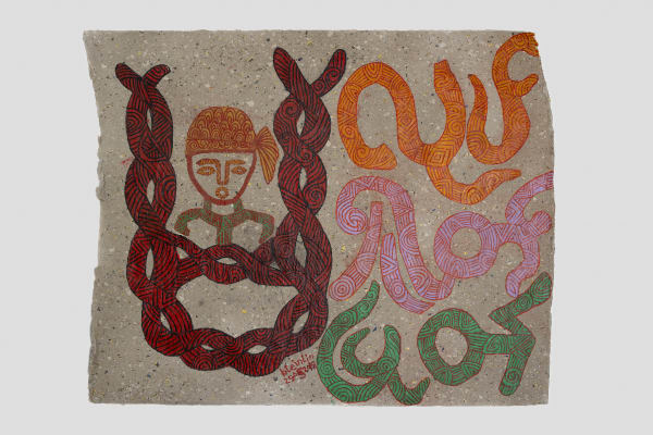 Htein Lin Ma-louq, Ma-shouq, Ma-pyouq, 2019 Acrylic, Pastel on recycled cardboard 91 x 76 cm 35 7/8 x 29 7/8 in