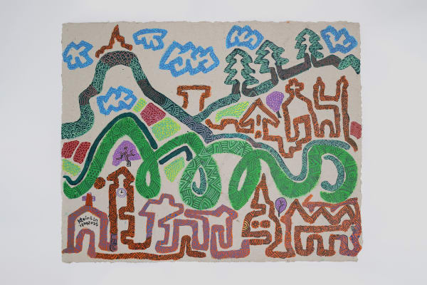 Htein Lin Kalaw, 2025 Acrylic, Pastel on recycled cardboard 91 x 76 cm 35 7/8 x 29 7/8 in