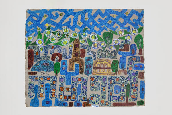 Htein Lin KaMaYut, 2024 Acrylic, Pastel on recycled cardboard 91 x 76 cm 35 7/8 x 29 7/8 in