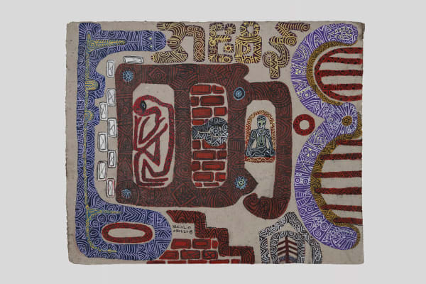 Htein Lin Insein Prison, 2018 Acrylic, Pastel on recycled cardboard 91 x 76 cm 35 7/8 x 29 7/8 in