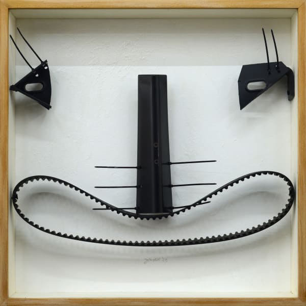 Juan Alcazaren III Grin Without the Cat, 2025 Found materials 18 x 18 inches