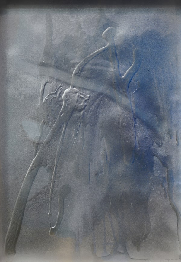 Jon Cuyson Untitled TDP (Bluesilver), 2025 Acrylic, aerosol, cast resin and detritus on paper 16.25 x 11.25 inches