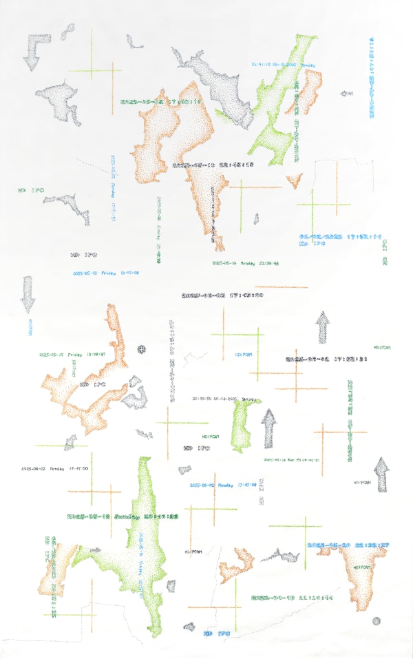 Julieanne Ng Mapping: Precision Pathways, 2025 Ink on Xuan paper 42 ¼ x 28 ¼ inches