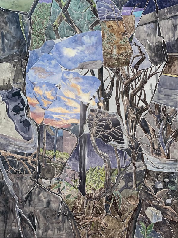 Joanolasco exits that lead back to the entrance, 2025 Watercolor on paper 40 x 30 inches