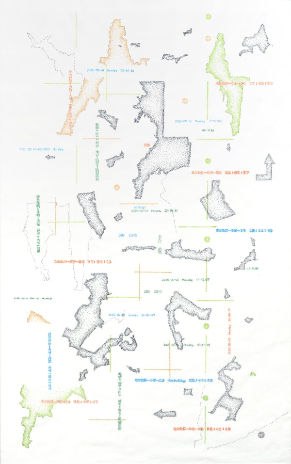 Julieanne Ng Mapping: Terrains, 2025 Ink on Xuan paper 42 ¼ x 28 ¼ inches