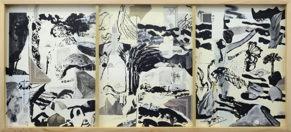 Jel Suarez rhythm on rupture, 2025 Serigraph, collage 16.5 x 36.2 inches (FS) (Triptych)