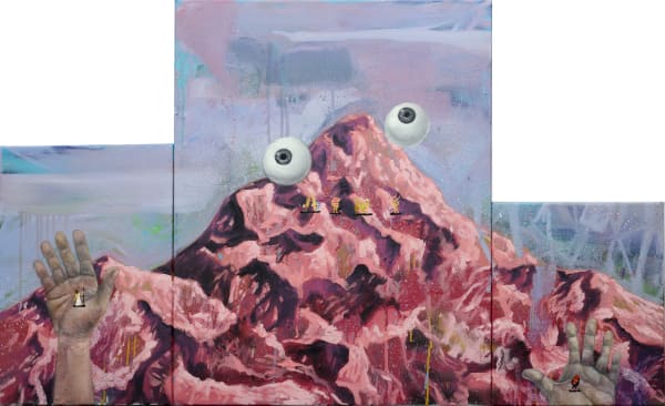 Bjorn Calleja ACME, 2018 Oil and aerosol on canvas 28 x 46 inches (18 x 12 inches, 28 x 22 inches, 14 x 12 inches) (Triptych)