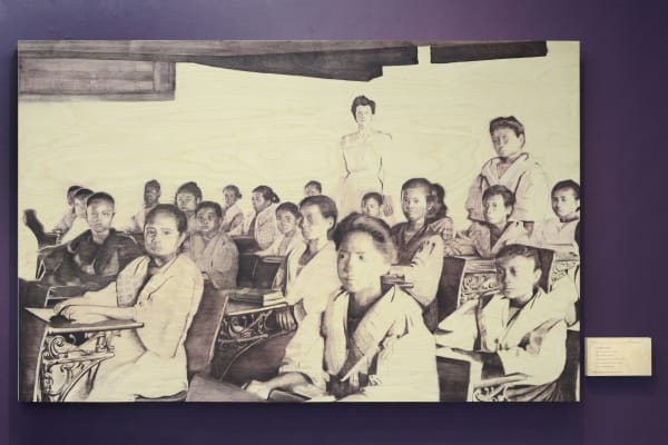 Audrey Lukban Figure P.I ___, 2025 Oil on birch plywood panel, graphite on birch plywood panel 42 ½ x 66 inches, 4 ½ x 7 ½ inches