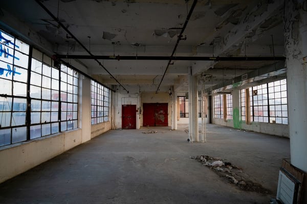 A loft space is unfurnished and completely vacant