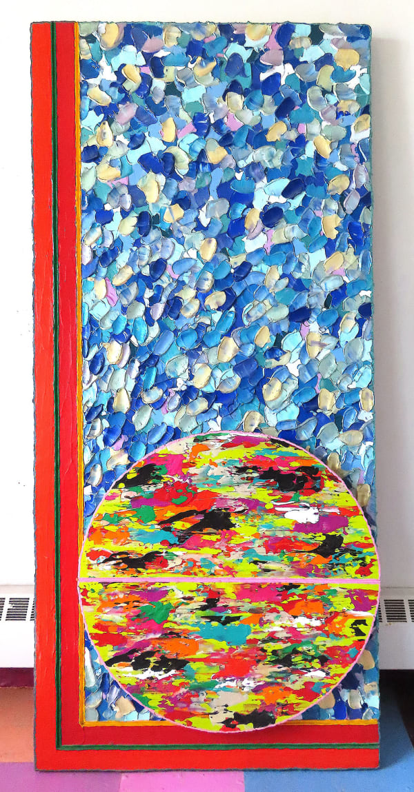 Multicolored painting comprised of geometric forms