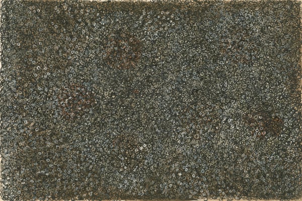 Abstract work on paper consisting of small marks covering the entire visual field