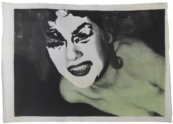 Green toned photograph of a nude woman printed on canvas and highlighted with paint