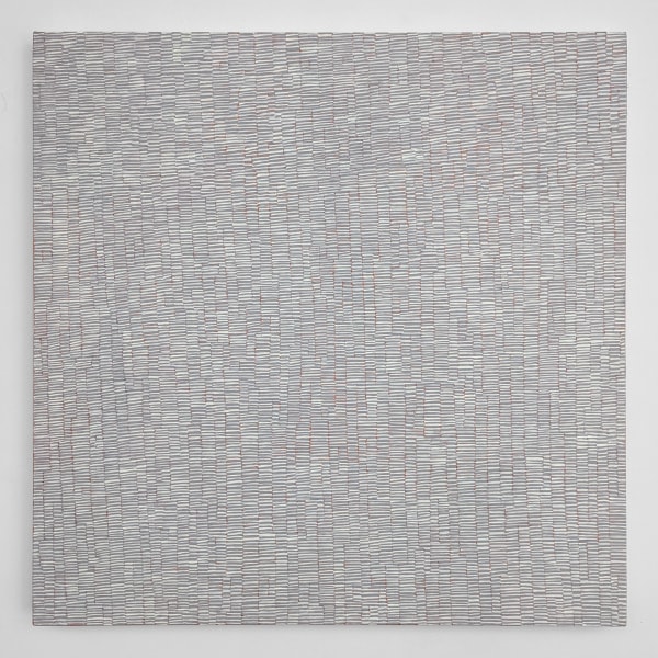Oil on canvas painting of small gray lines forming a soft pattern.