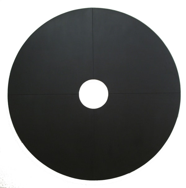 Acrylic painting on masonite of a black circle with a smaller white circle at its center